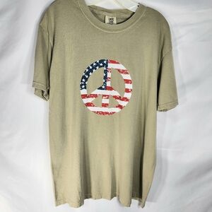 Comfort Colors Green/Grey Short Sleeve Tee Shirt American Flag Peace Sign Large